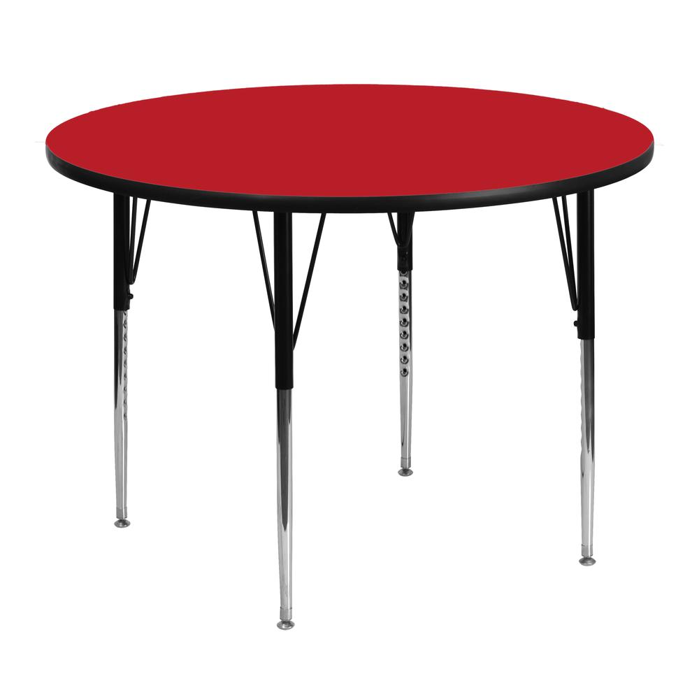 48'' Round Red HP Laminate Activity Table - Standard Height Adjustable Legs. Picture 1
