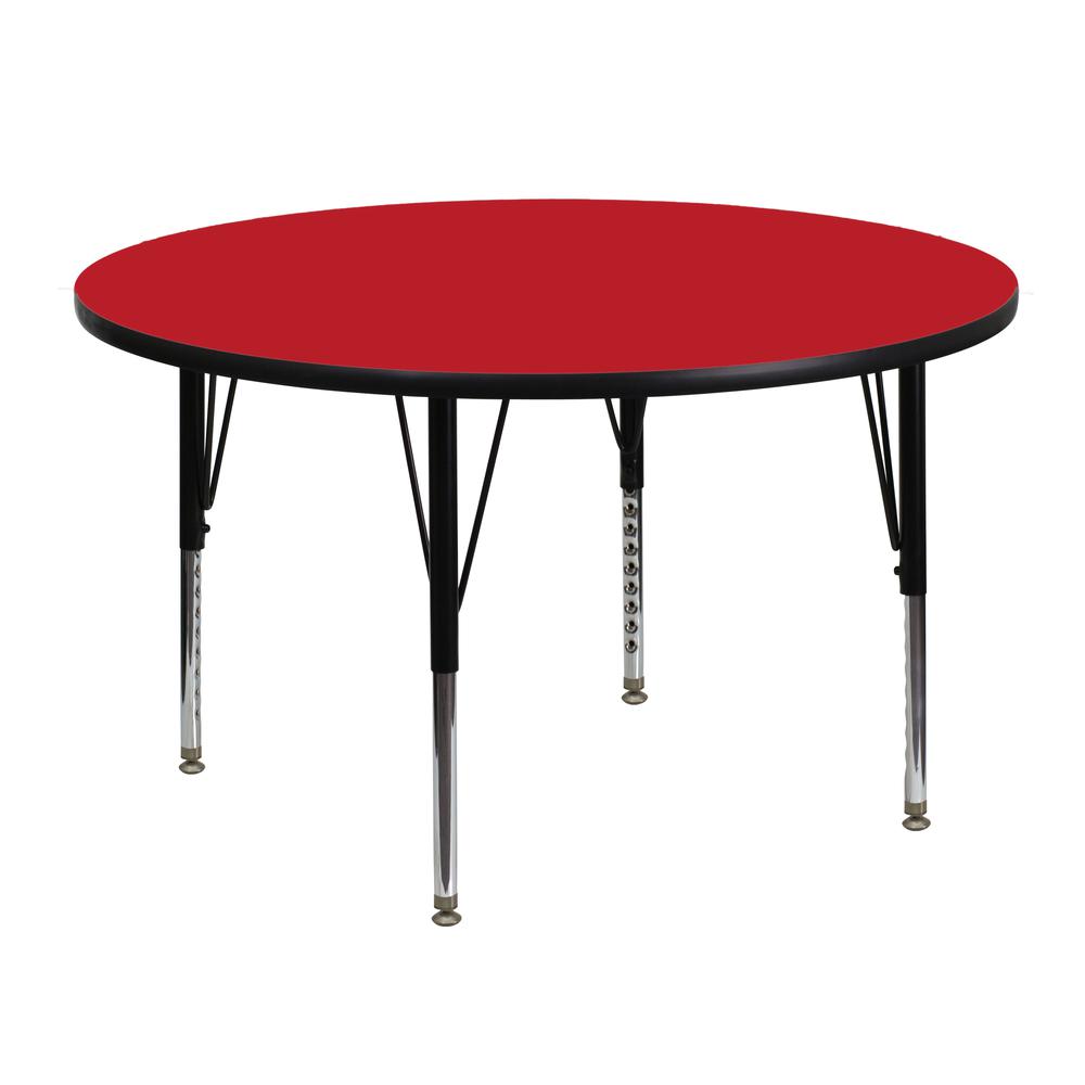 48'' Round Red HP Laminate Activity Table - Height Adjustable Short Legs. Picture 1