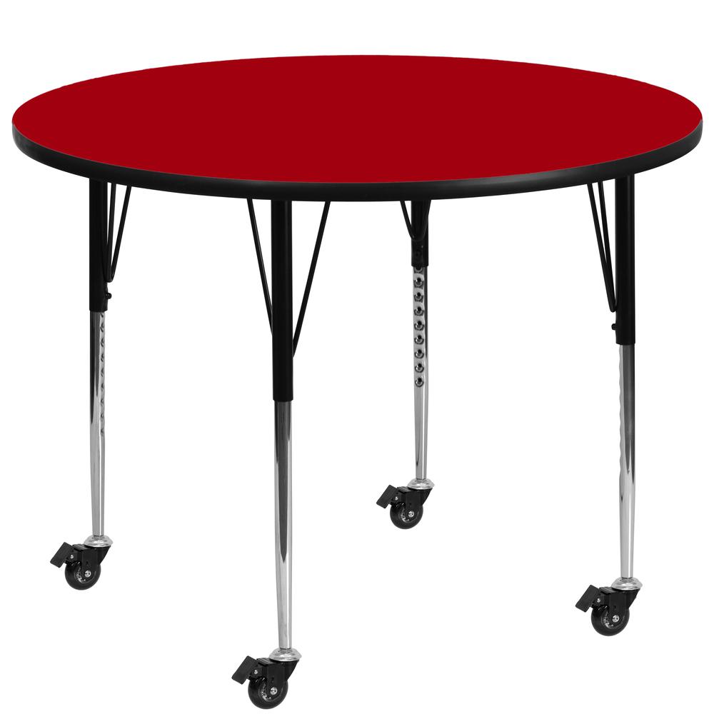 Mobile 48'' Round Red Thermal Activity Table - Standard Height Adjustable Legs. Picture 1
