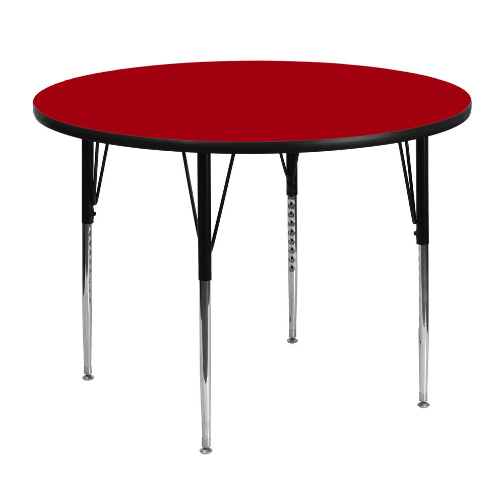 48'' Round Red Thermal Laminate Activity Table - Standard Height Adjustable Legs. The main picture.
