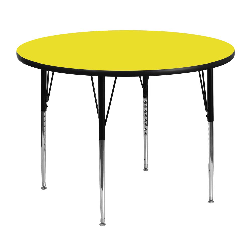 48'' Round Yellow HP Laminate Activity Table - Standard Height Adjustable Legs. Picture 1