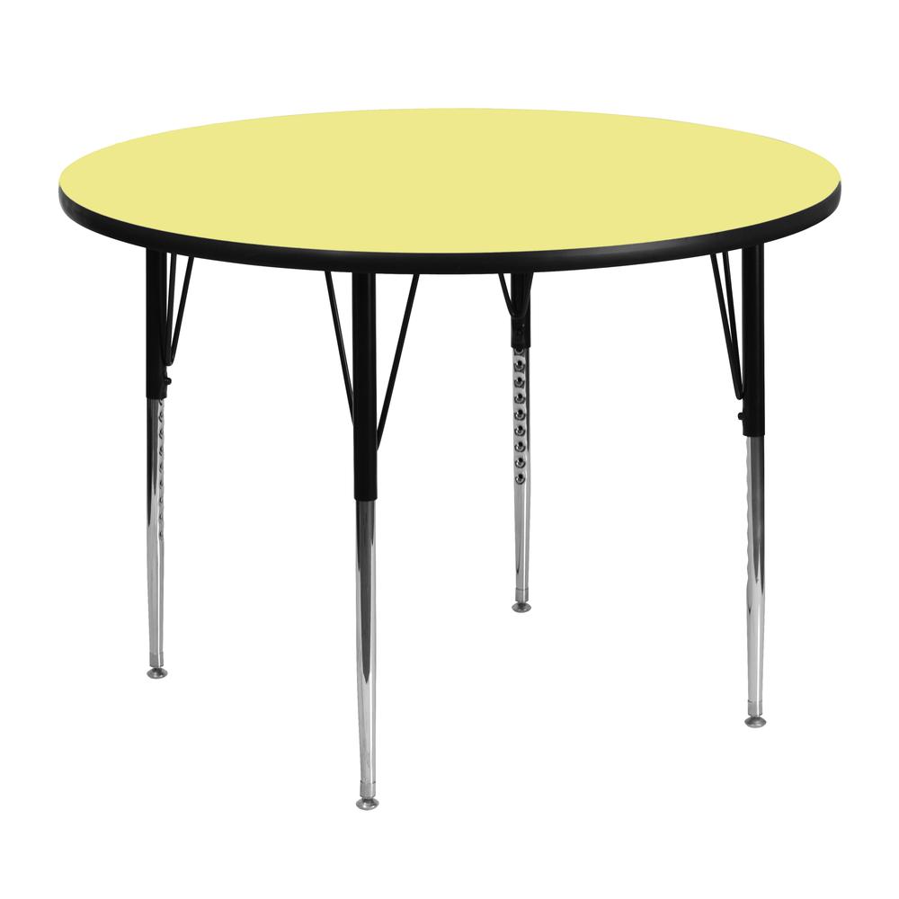 48'' Round Yellow Thermal Laminate Activity Table - Standard Height Adjustable Legs. Picture 1