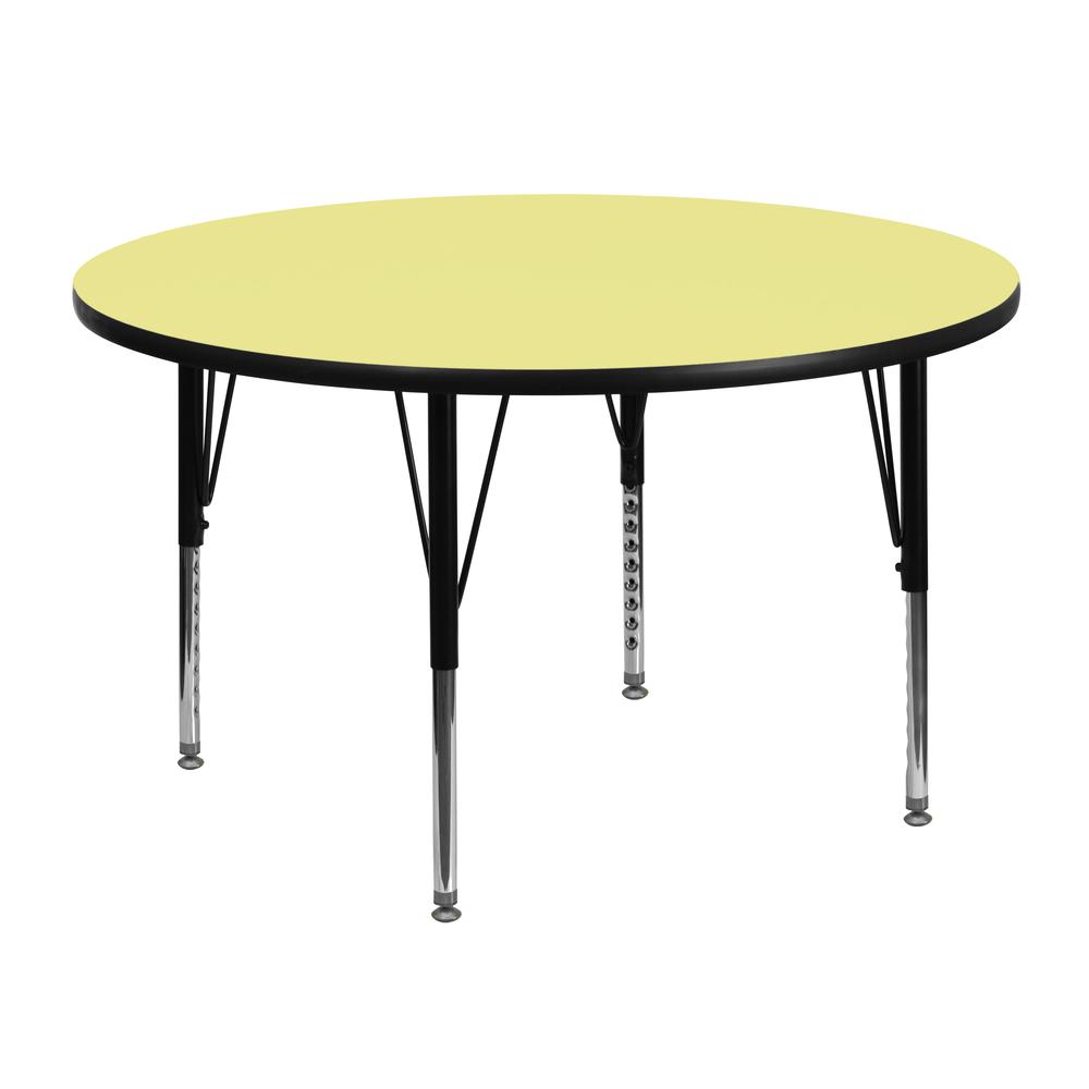 48'' Round Yellow Thermal Laminate Activity Table - Height Adjustable Short Legs. Picture 1