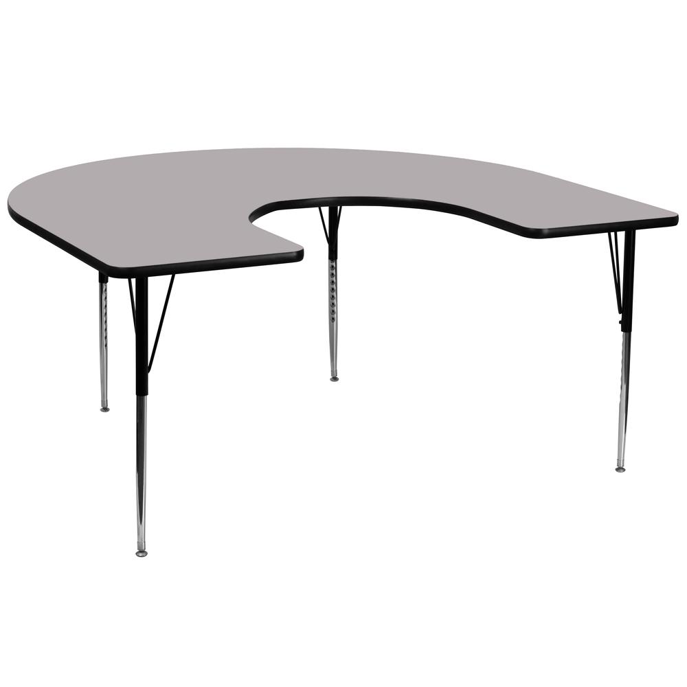 60''W x 66''L Horseshoe Grey Thermal Laminate Activity Table - Standard Height Adjustable Legs. Picture 1