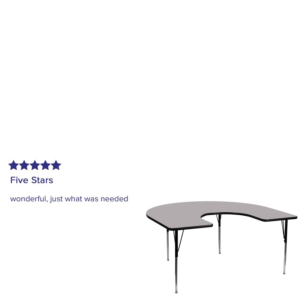 60''W x 66''L Horseshoe Grey Thermal Laminate Activity Table - Standard Height Adjustable Legs. Picture 3