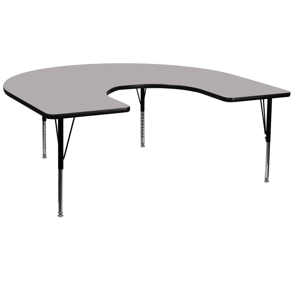 60''W x 66''L Horseshoe Grey Thermal Laminate Activity Table - Height Adjustable Short Legs. Picture 1