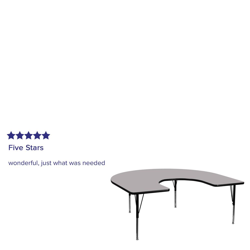 60''W x 66''L Horseshoe Grey Thermal Laminate Activity Table - Height Adjustable Short Legs. Picture 3