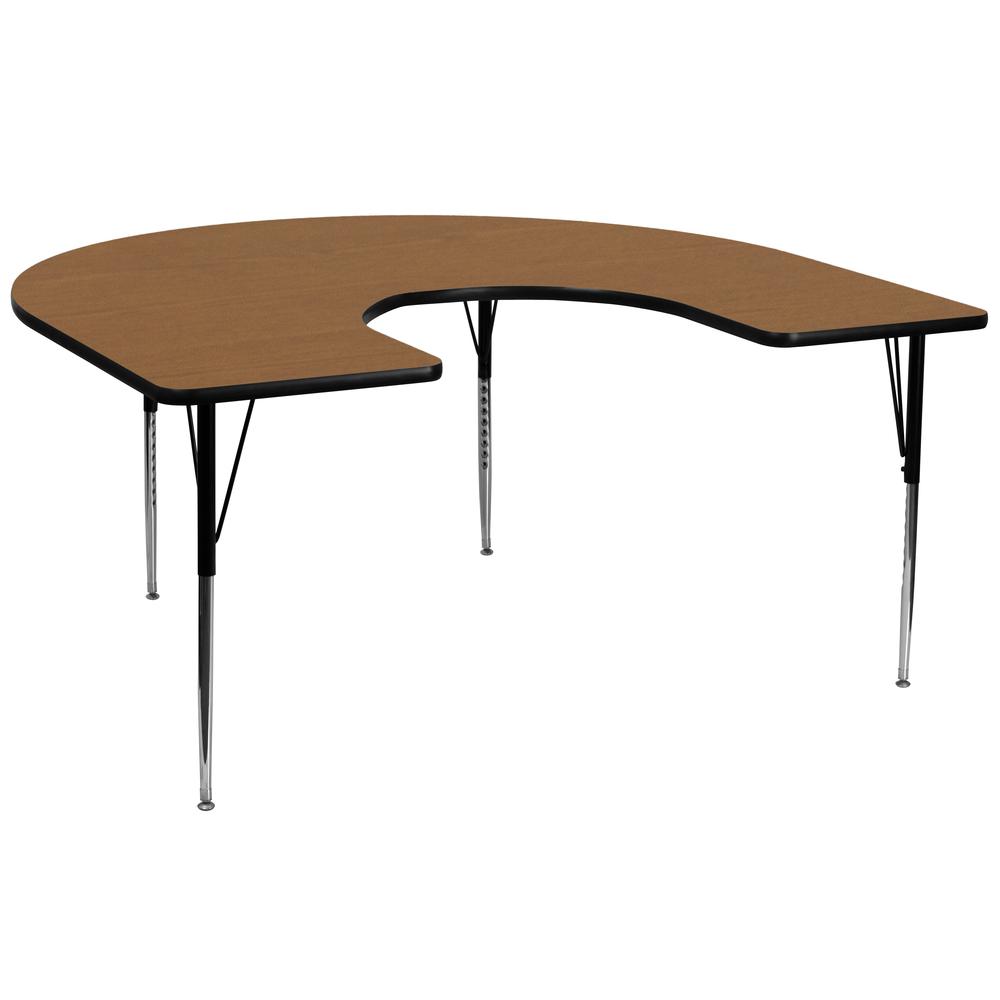 60''W x 66''L Horseshoe Oak Thermal Laminate Activity Table - Standard Height Adjustable Legs. Picture 1