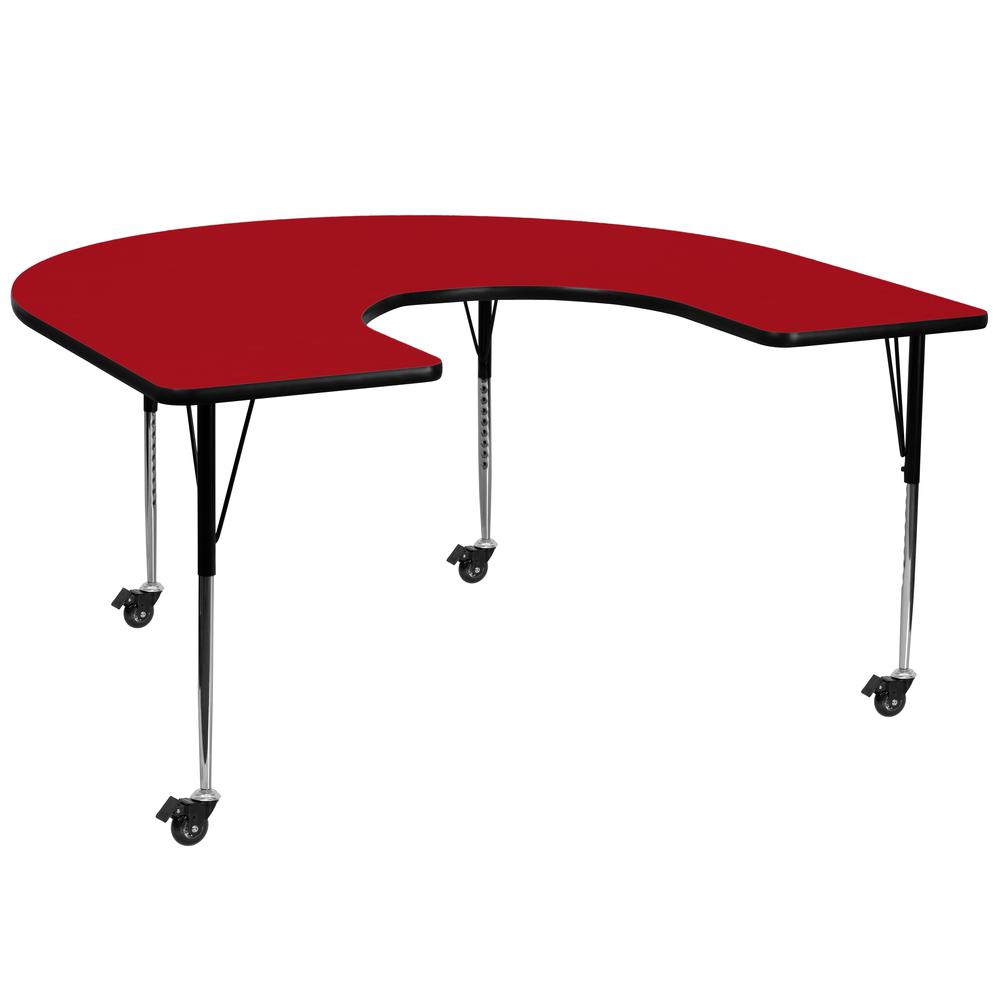 Mobile 60''W x 66''L Horseshoe Red Thermal Activity Table - Standard Height Legs. Picture 1
