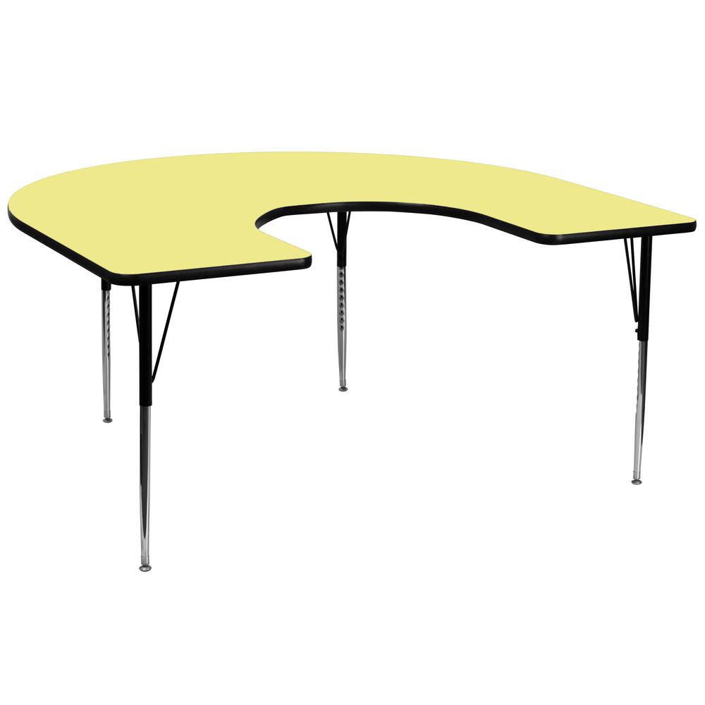 60''W x 66''L Horseshoe Yellow Thermal Activity Table - Standard Height Legs. Picture 1
