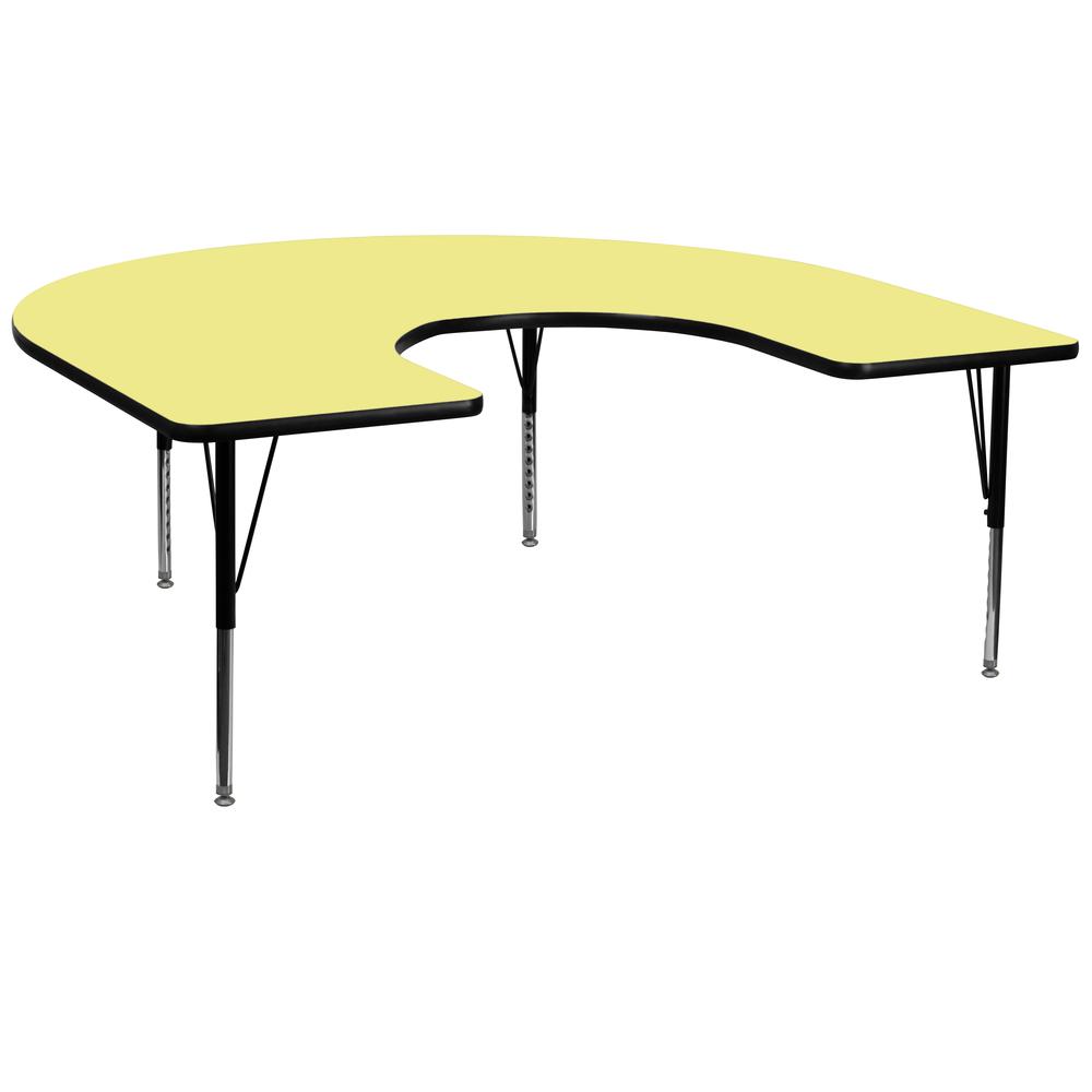 60''W x 66''L Horseshoe Yellow Thermal Activity Table - Height Short Legs. Picture 1