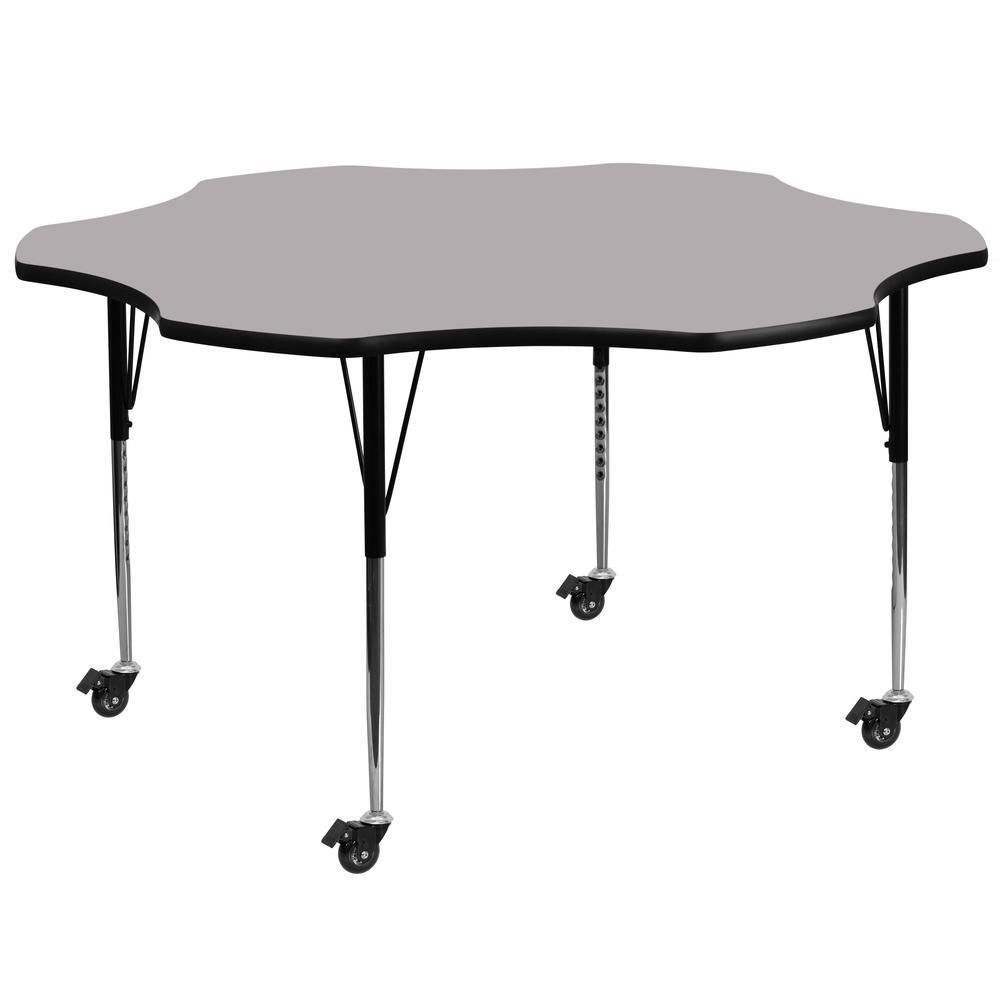 Mobile 60'' Flower Grey Thermal Activity Table - Standard Height Adjustable Legs. Picture 1