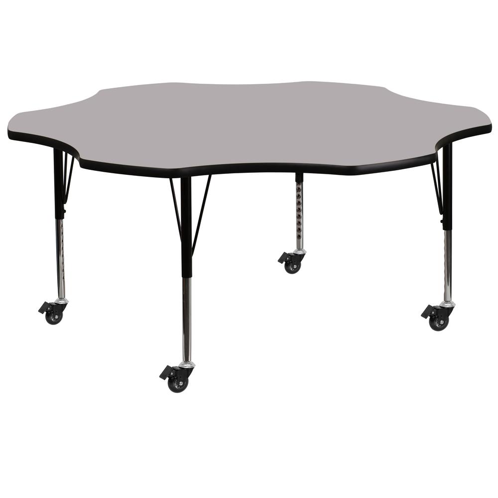 Mobile 60'' Flower Grey Thermal Laminate Activity Table - Height Adjustable Short Legs. Picture 1