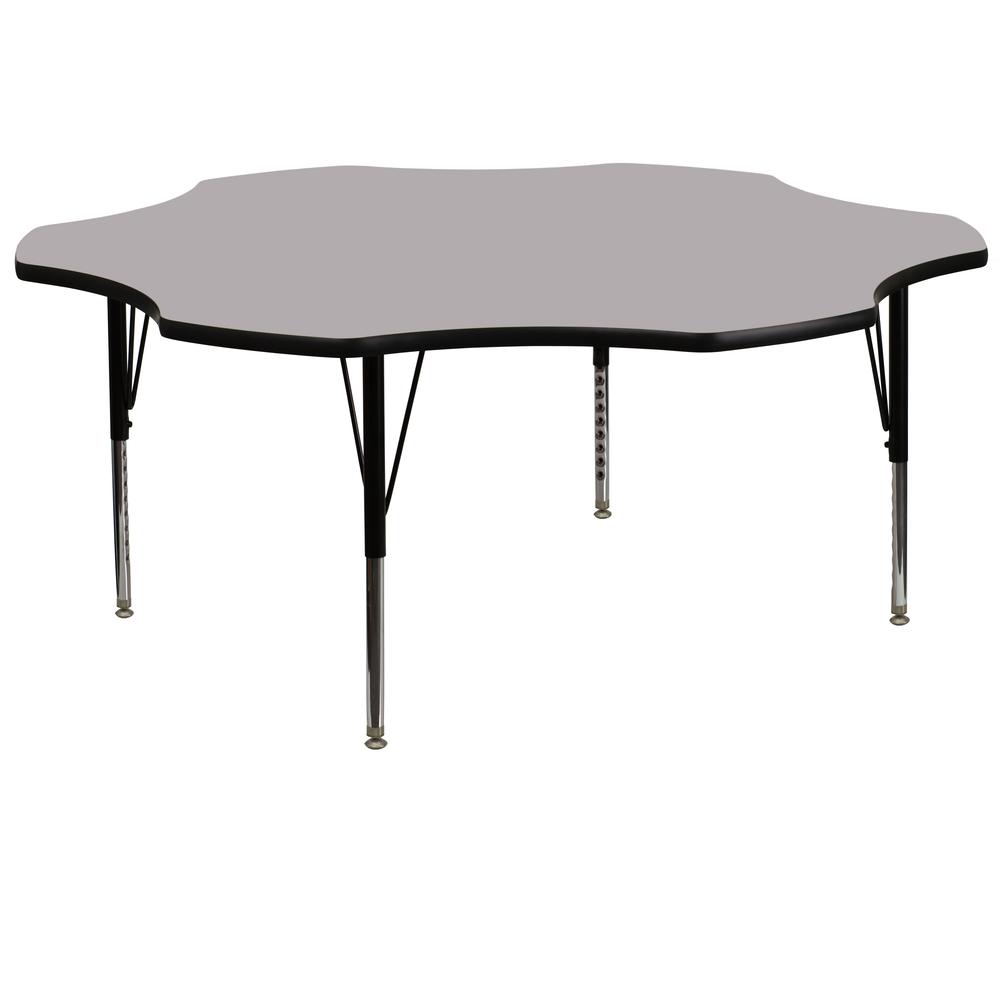 60'' Flower Grey Thermal Laminate Activity Table - Height Adjustable Short Legs. Picture 1