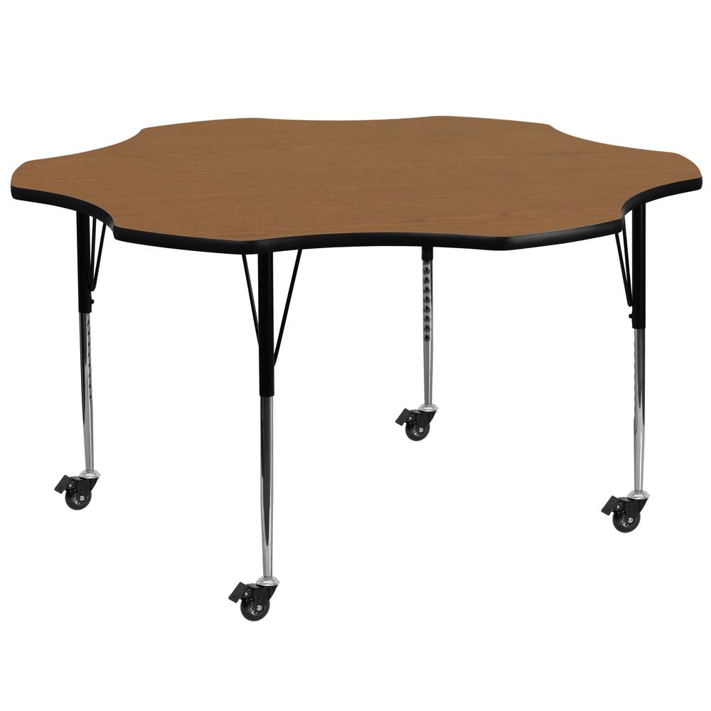 Mobile 60'' Flower Oak Thermal Activity Table - Standard Height Adjustable Legs. Picture 1