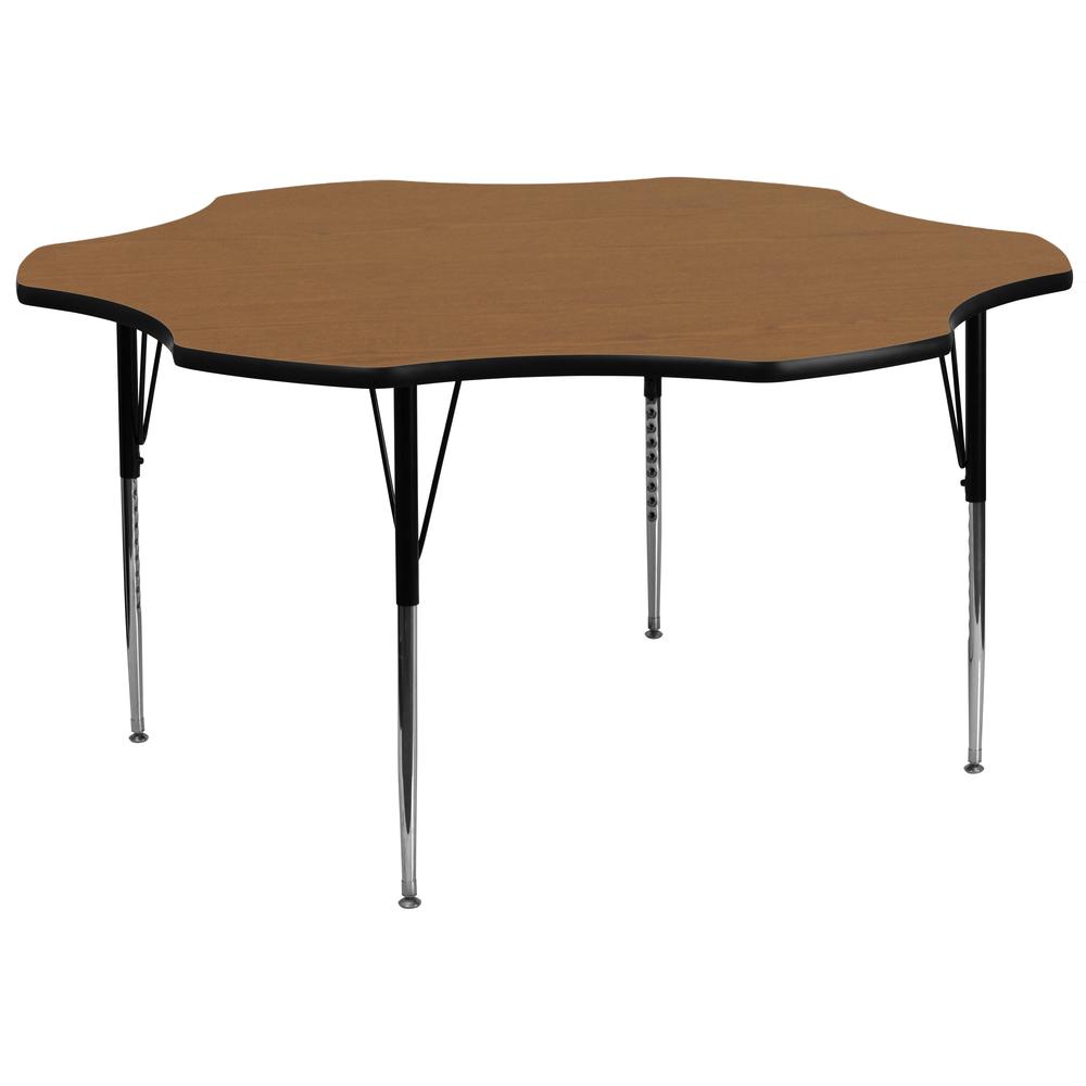 60'' Flower Oak Thermal Laminate Activity Table - Standard Height Adjustable Legs. Picture 1