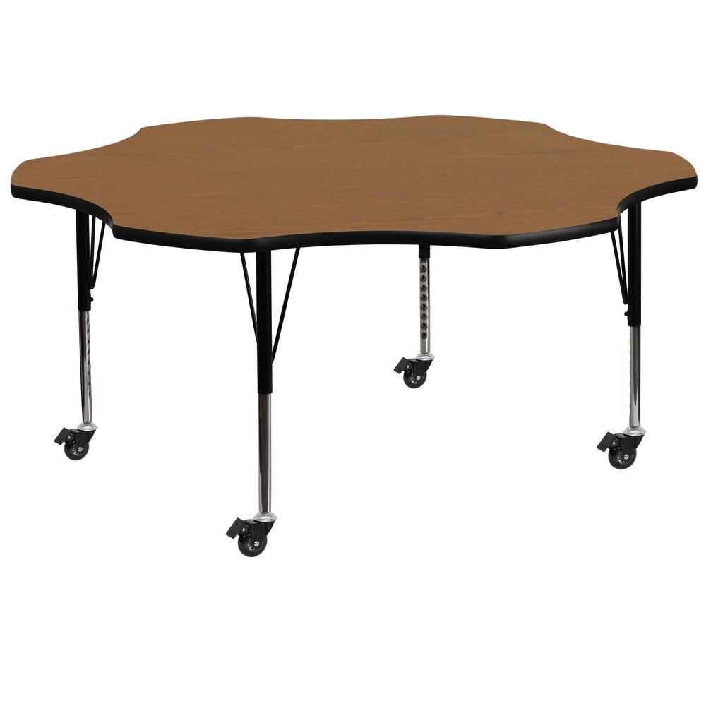 Mobile 60'' Flower Oak Thermal Laminate Activity Table - Height Adjustable Short Legs. Picture 1