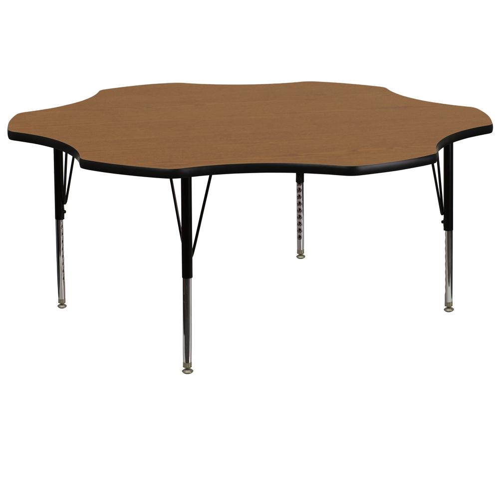 60'' Flower Oak Thermal Laminate Activity Table - Height Adjustable Short Legs. Picture 1