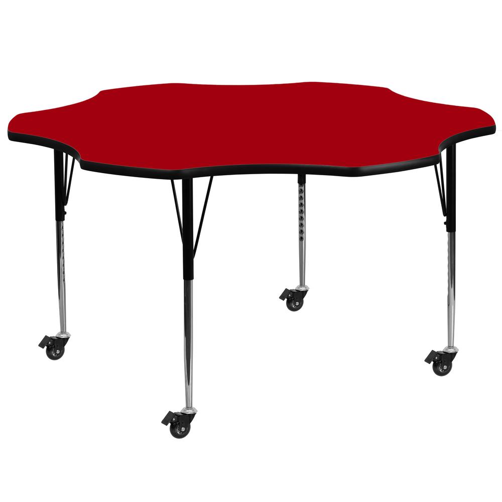 Mobile 60'' Flower Red Thermal Laminate Activity Table - Standard Height Adjustable Legs. Picture 1
