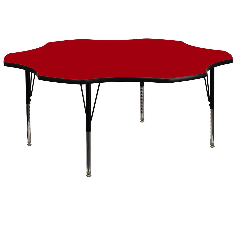 60'' Flower Red Thermal Laminate Activity Table - Height Adjustable Short Legs. Picture 1
