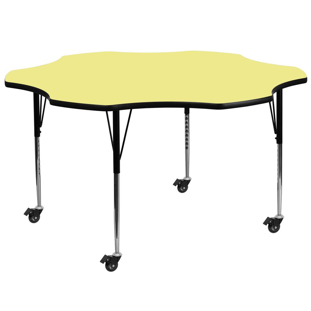 Mobile 60'' Flower Yellow Thermal Activity Table - Standard Height Legs. Picture 1