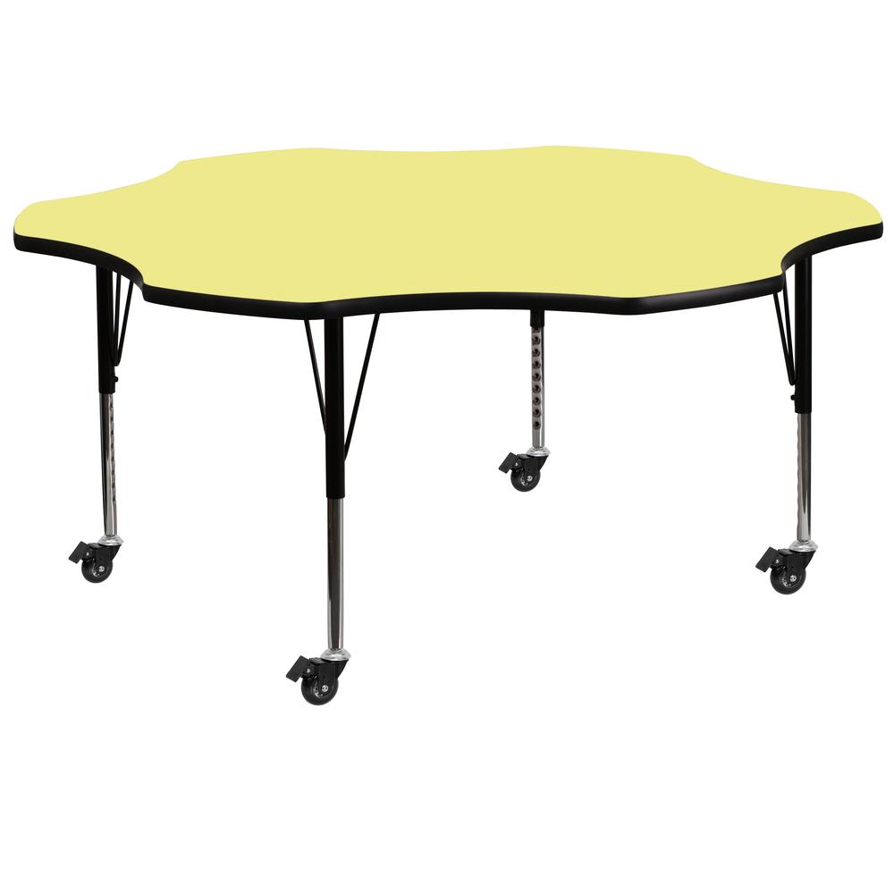 Mobile 60'' Flower Yellow Thermal Laminate Activity Table - Height Adjustable Short Legs. Picture 1