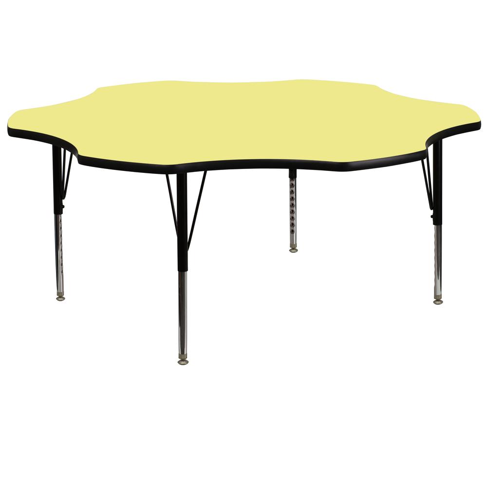 60'' Flower Yellow Thermal Laminate Activity Table - Height Adjustable Short Legs. Picture 1