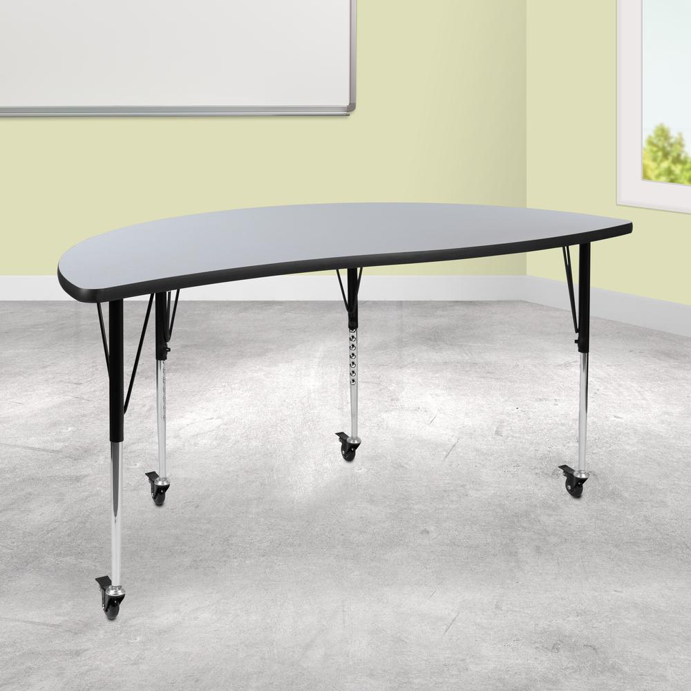 Mobile 60" Half Circle Wave Collaborative Grey Thermal Laminate Activity Table - Standard Height Adjustable Legs. Picture 9