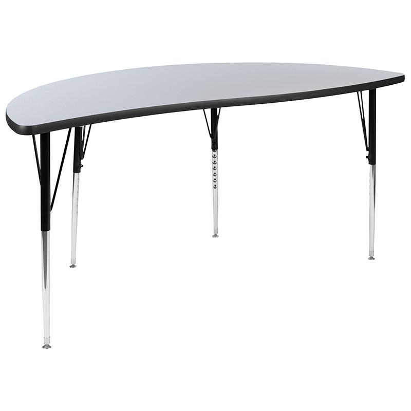 60" Half Circle Wave Collaborative Grey Thermal Laminate Activity Table - Standard Height Adjustable Legs. Picture 2