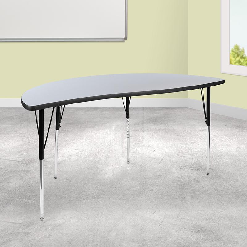 60" Half Circle Wave Collaborative Grey Thermal Laminate Activity Table - Standard Height Adjustable Legs. Picture 1