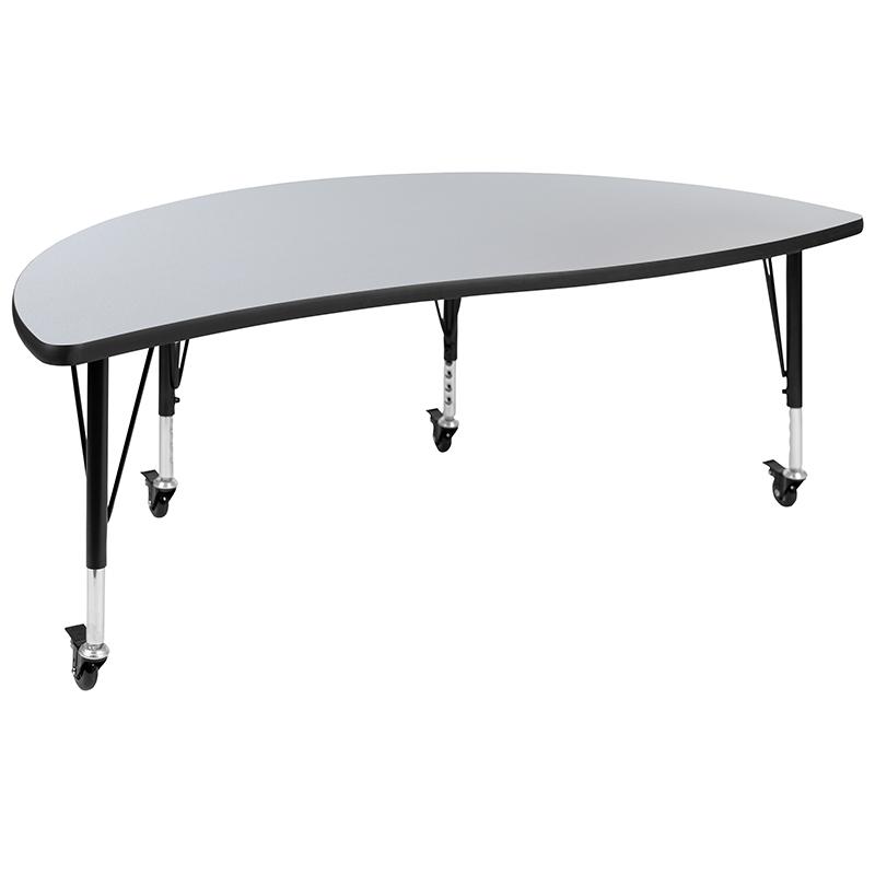 Mobile 60" Half Circle Grey Thermal Activity Table-Height Adjust Short Legs. Picture 2