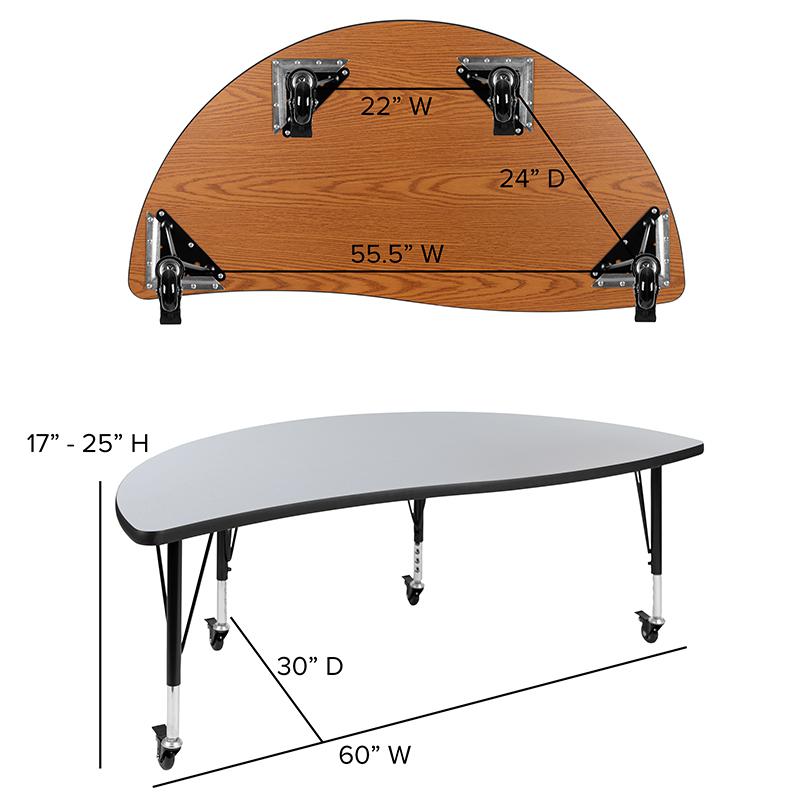 Mobile 60" Half Circle Grey Thermal Activity Table-Height Adjust Short Legs. Picture 5