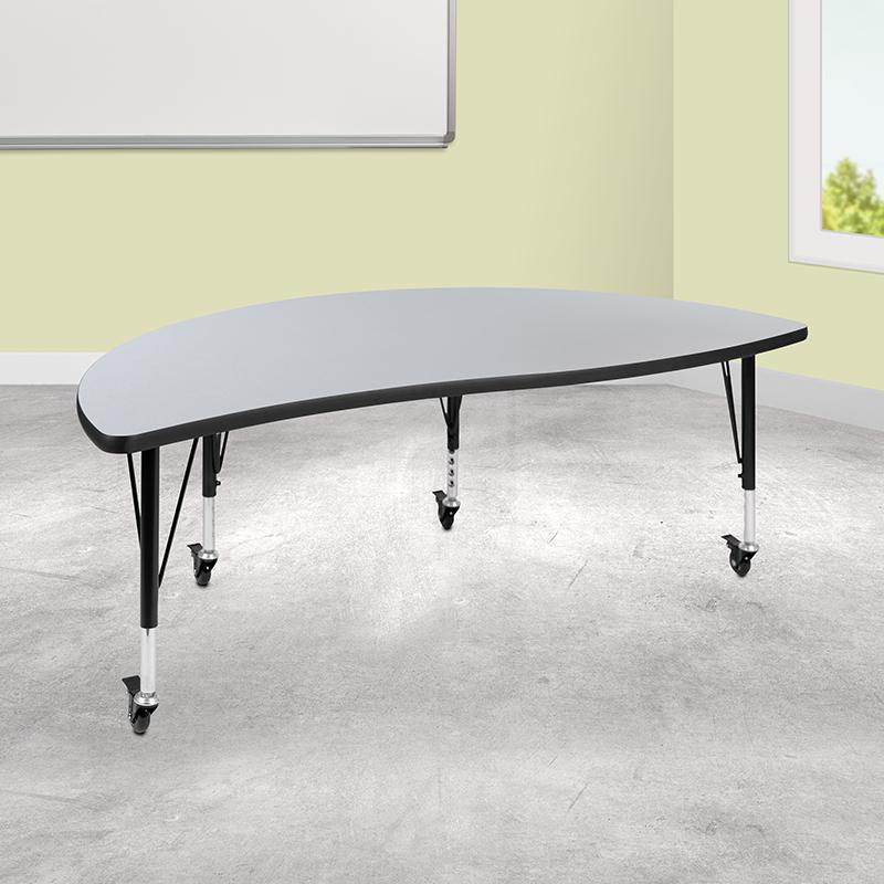 Mobile 60" Half Circle Grey Thermal Activity Table-Height Adjust Short Legs. Picture 1