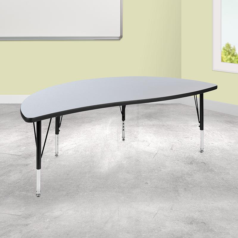 60" Half Circle Grey Thermal Activity Table - Height Short Legs. Picture 1