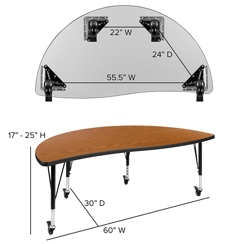 Mobile 60" Half Circle Oak Thermal Activity Table-Height Adjust Short Legs. Picture 5