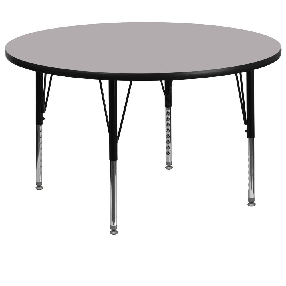 60'' Round Grey Thermal Laminate Activity Table - Height Adjustable Short Legs. Picture 1