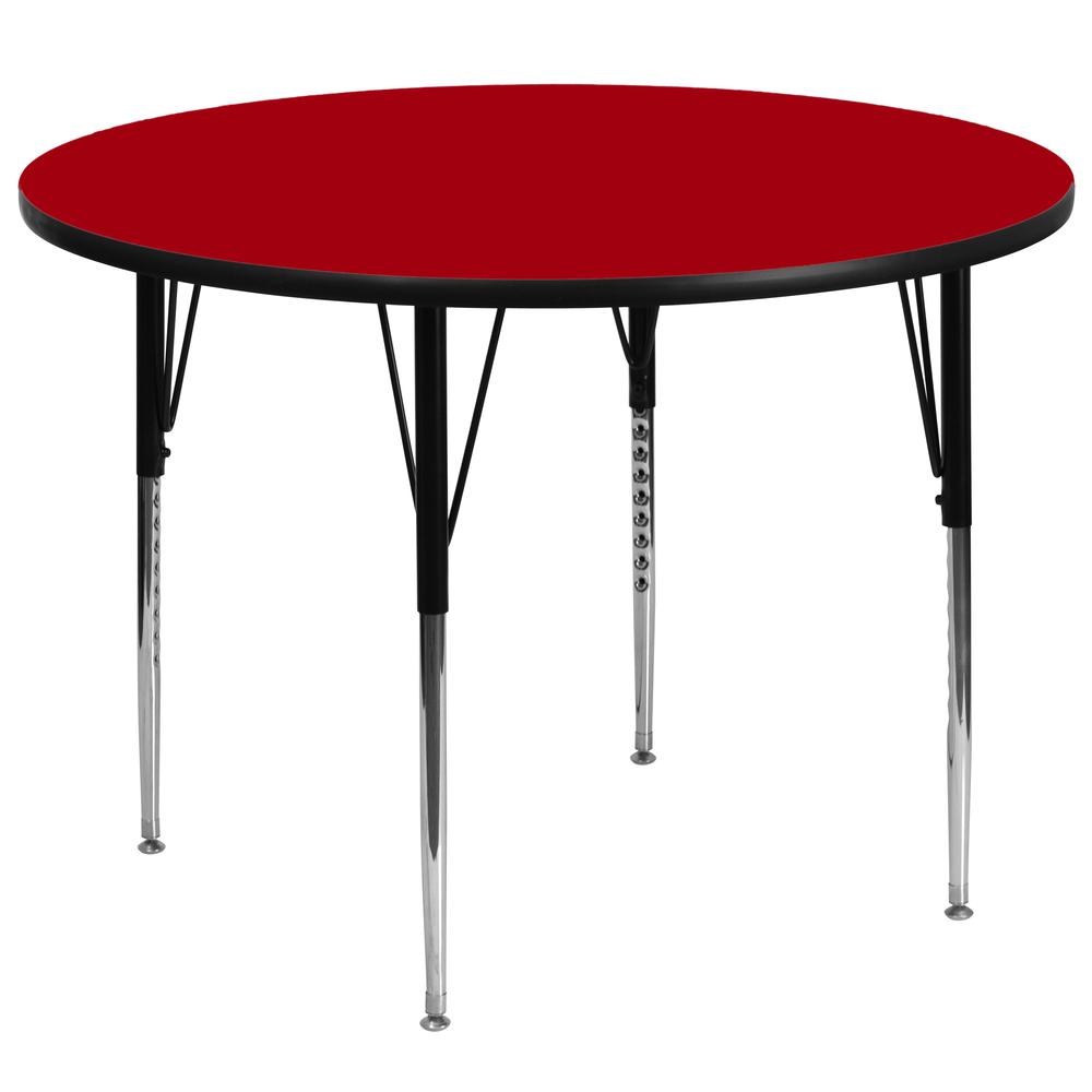 60'' Round Red Thermal Laminate Activity Table - Standard Height Adjustable Legs. Picture 1