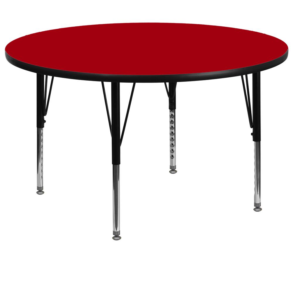 60'' Round Red Thermal Laminate Activity Table - Height Adjustable Short Legs. Picture 1