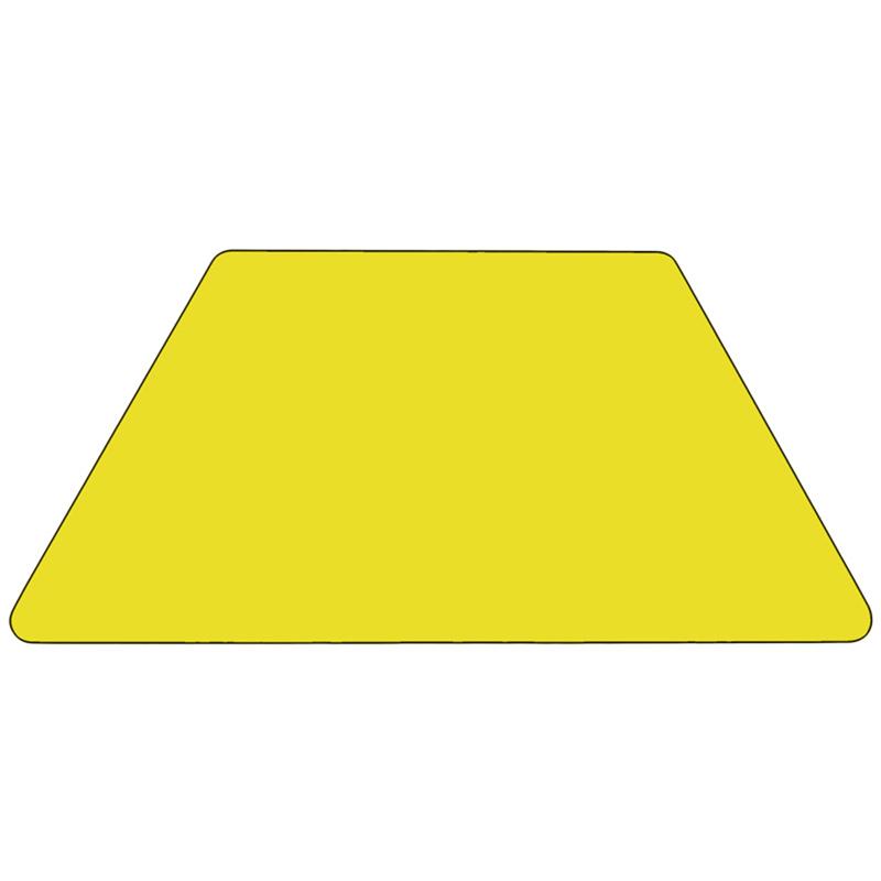 22.5''W x 45''L Trapezoid Yellow HP Laminate Activity Table - Standard Height Adjustable Legs. Picture 2