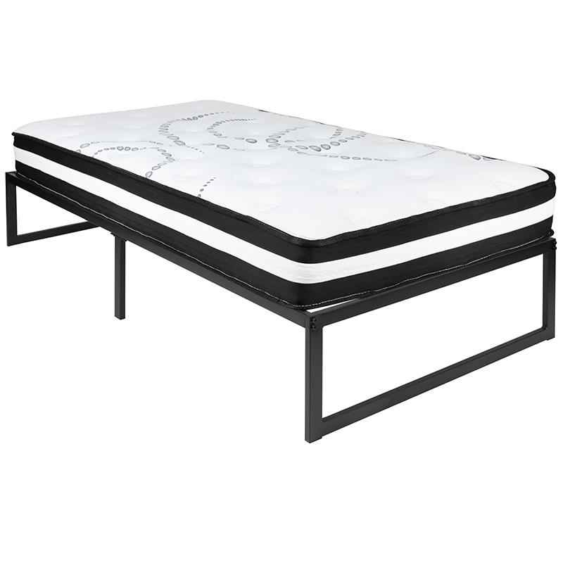 14 Inch Metal Platform Bed Frame with 10 Inch Pocket Spring Mattress in a Box (No Box Spring Required) - Twin. Picture 2