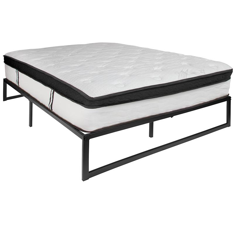 14 in Metal Platform Bed Frame with 12 in Memory Foam Mattress - Queen. Picture 2