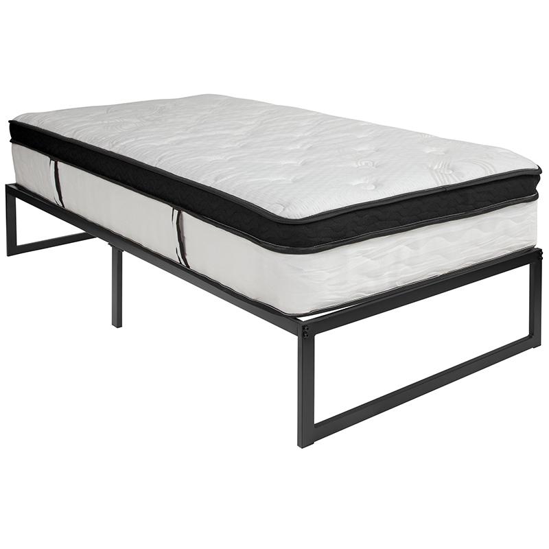 14 in Metal Platform Bed Frame with 12 in Memory Foam Mattress - Twin. Picture 2