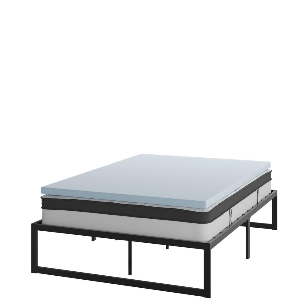 14 in Metal Platform Bed Frame and 2 in Cool Gel Memory Foam Topper - Full. Picture 1