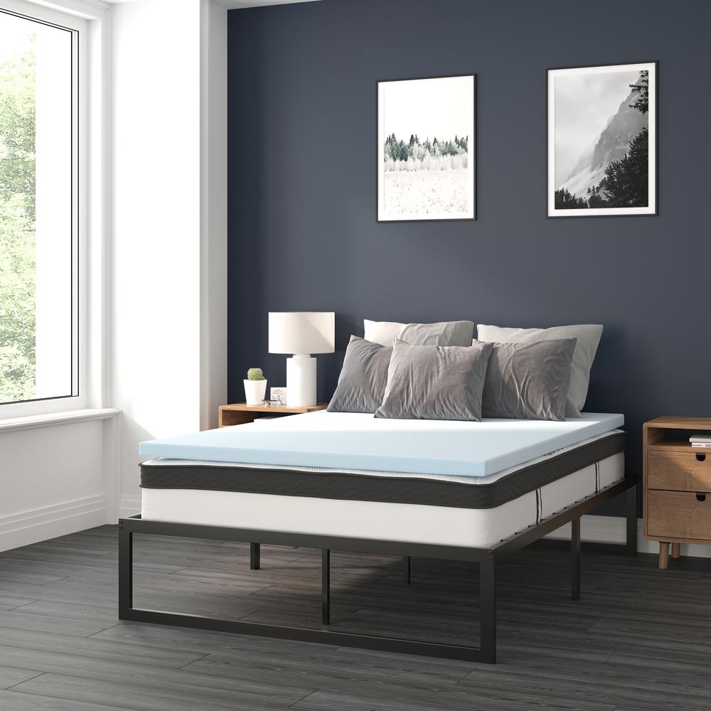 14 in Metal Platform Bed Frame and 2 in Cool Gel Memory Foam Topper - Full. Picture 2