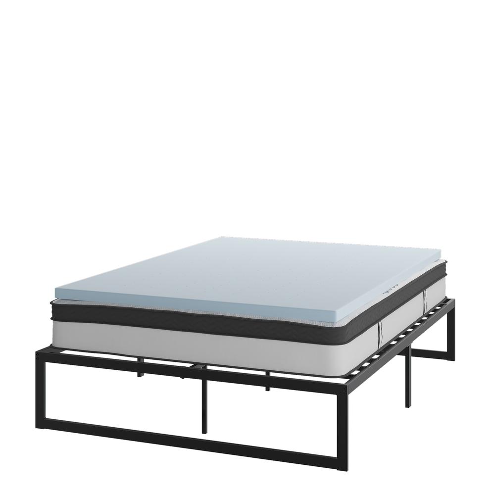 14 in Metal Platform Bed Frame and 2 in Cool Gel Memory Foam Topper - Queen. Picture 1