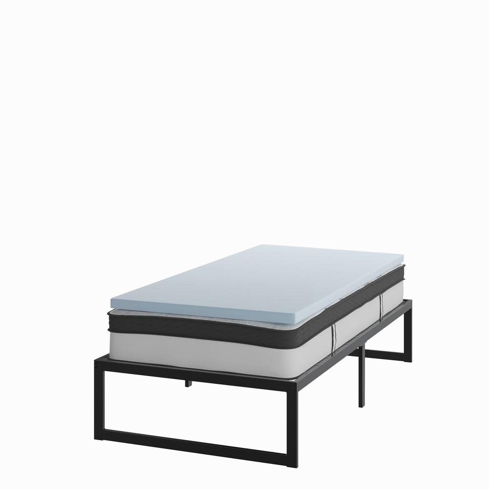14 in Metal Platform Bed Frame and 2 in Cool Gel Memory Foam Topper - Twin. Picture 1