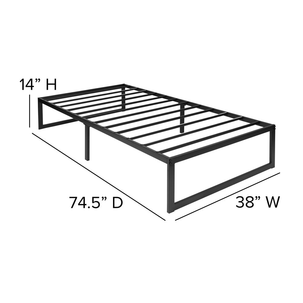 14 in Metal Platform Bed Frame and 2 in Cool Gel Memory Foam Topper - Twin. Picture 7
