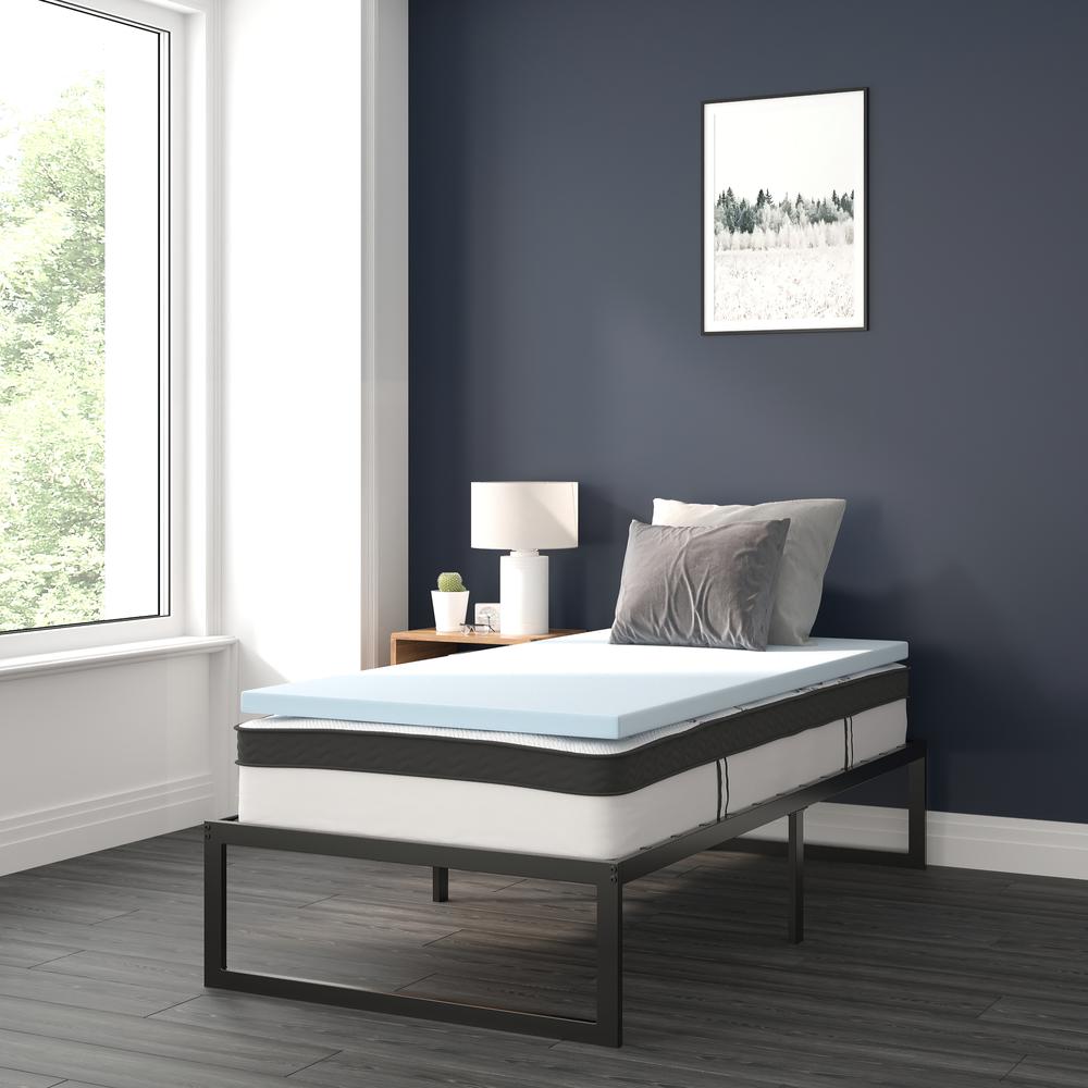 14 in Metal Platform Bed Frame and 2 in Cool Gel Memory Foam Topper - Twin. Picture 2
