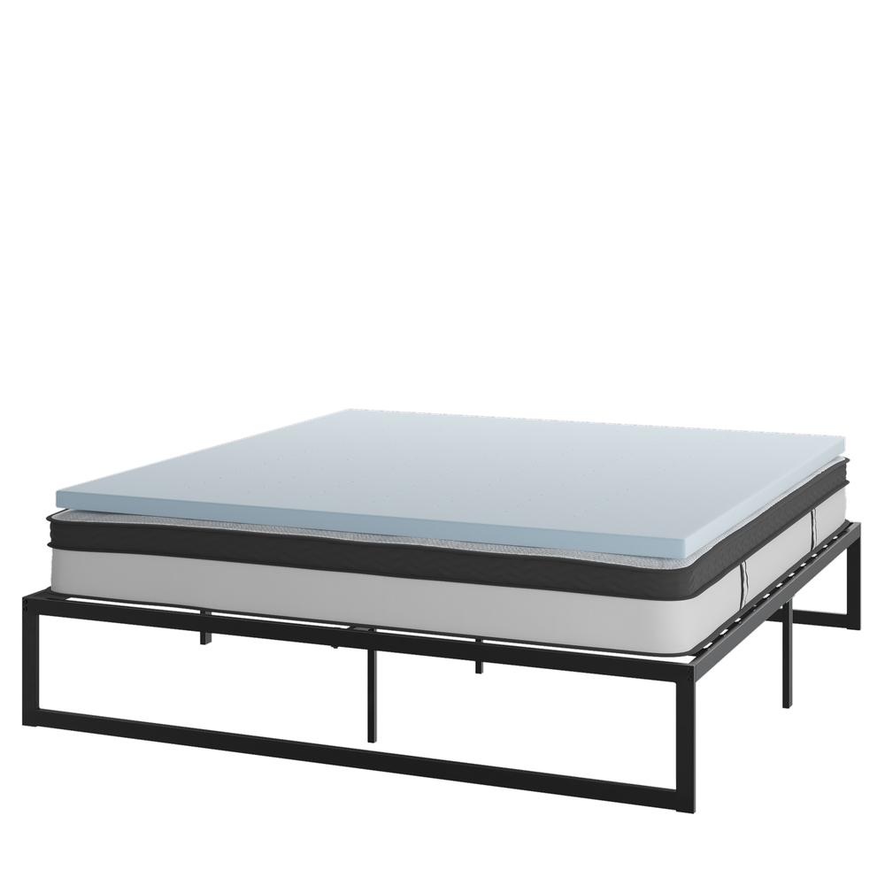 14 in Metal Platform Bed Frame and 3 in Cool Gel Memory Foam Topper - King. Picture 1