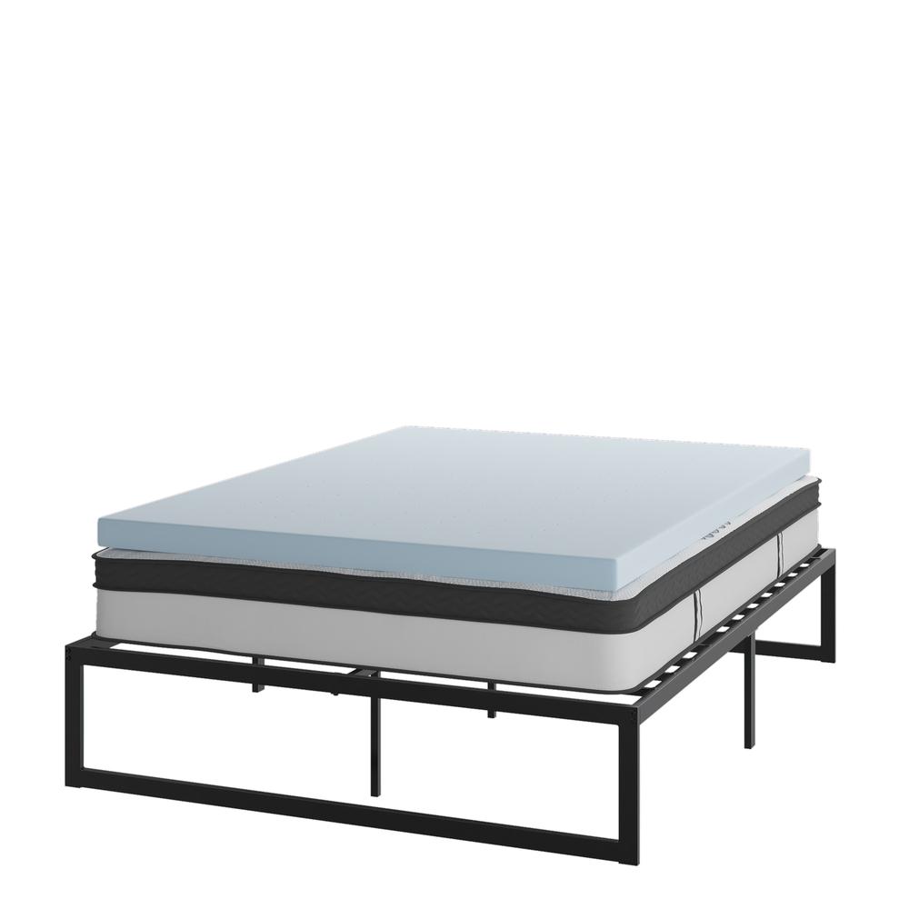 14 in Metal Platform Bed Frame and 3 in Cool Gel Memory Foam Topper - Queen. Picture 1